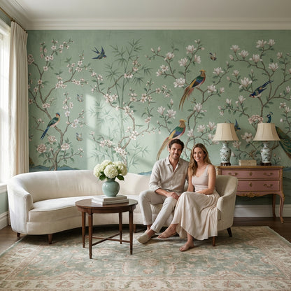 Floral Chinoiserie Wallpaper Birds Vintage Wall Mural