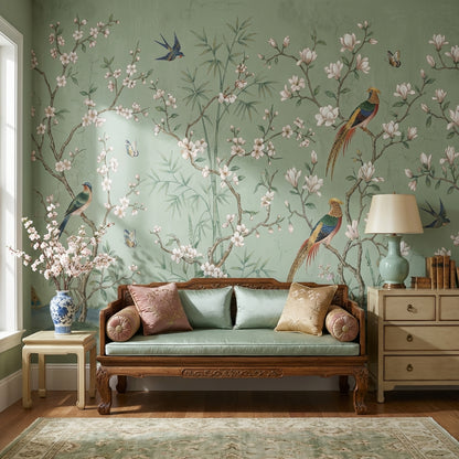 Floral Chinoiserie Wallpaper Birds Vintage Wall Mural
