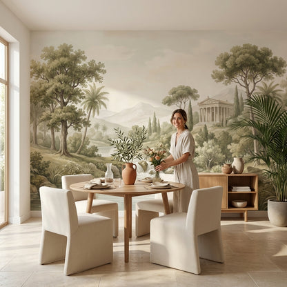 Shades Of Green Wallpaper Classic Temple Wall Mural