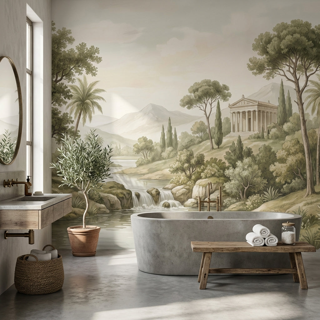 Shades Of Green Wallpaper Classic Temple Wall Mural