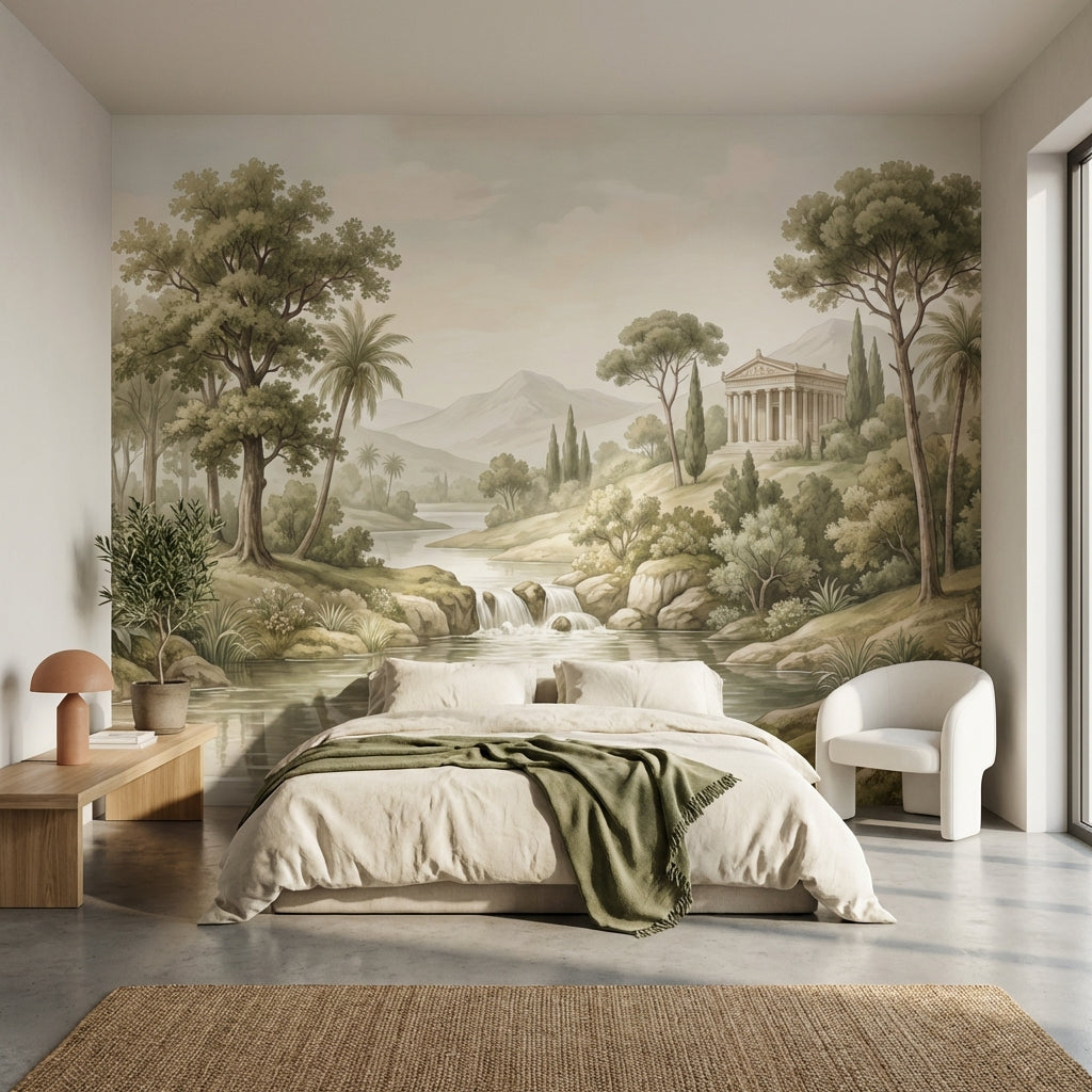 Shades Of Green Wallpaper Classic Temple Wall Mural