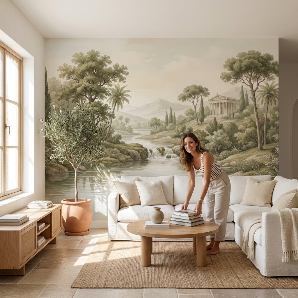 Shades Of Green Wallpaper Classic Temple Wall Mural