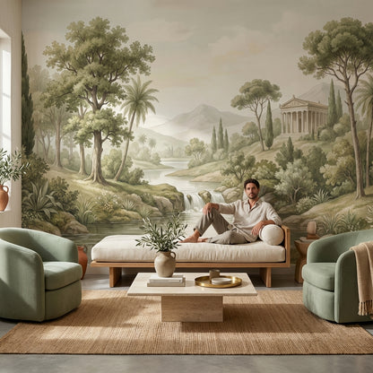 Shades Of Green Wallpaper Classic Temple Wall Mural