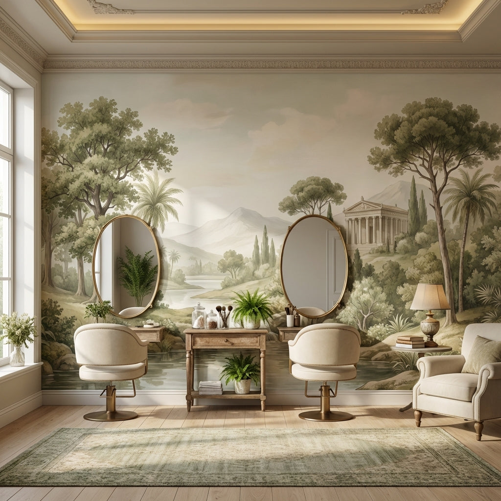 Shades Of Green Wallpaper Classic Temple Wall Mural