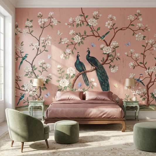 Peacock Wallpaper Floral Vintage Wall Mural