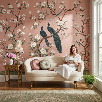 Peacock Wallpaper Floral Vintage Wall Mural