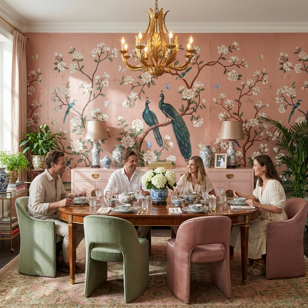 Peacock Wallpaper Floral Vintage Wall Mural