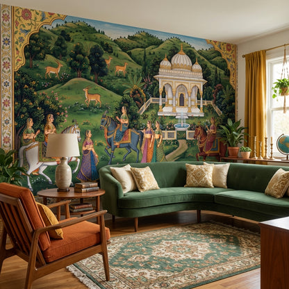 Traditional Landscape Wallpaper Green Vintage Wall Mural