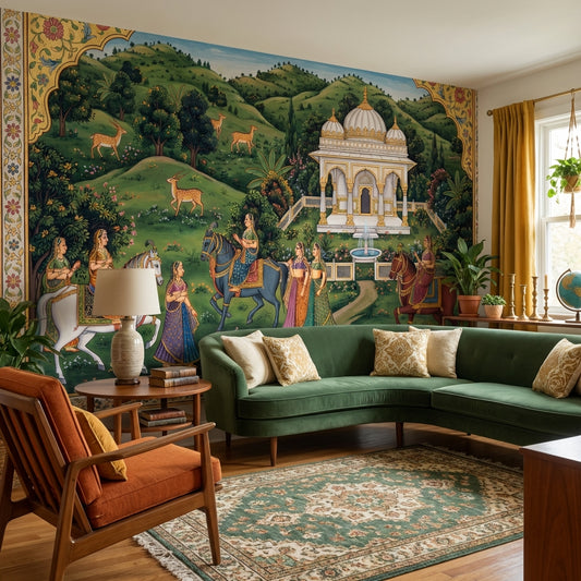 Traditional Landscape Wallpaper Green Vintage Wall Mural