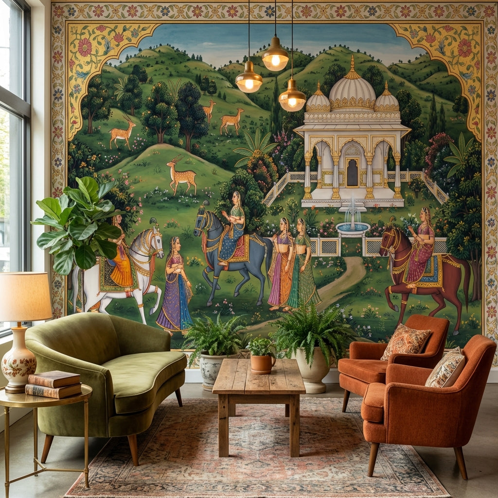 Traditional Landscape Wallpaper Green Vintage Wall Mural