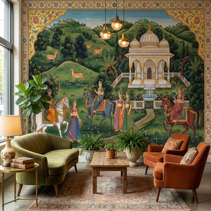 Traditional Landscape Wallpaper Green Vintage Wall Mural