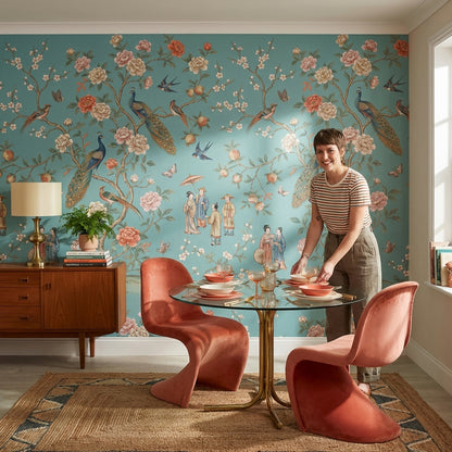 Peacocks Wallpaper Floral Asian Wall Mural