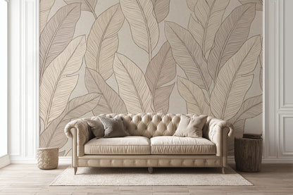 Beige Leaves Wallpaper Minimalist Modern Wall Decor
