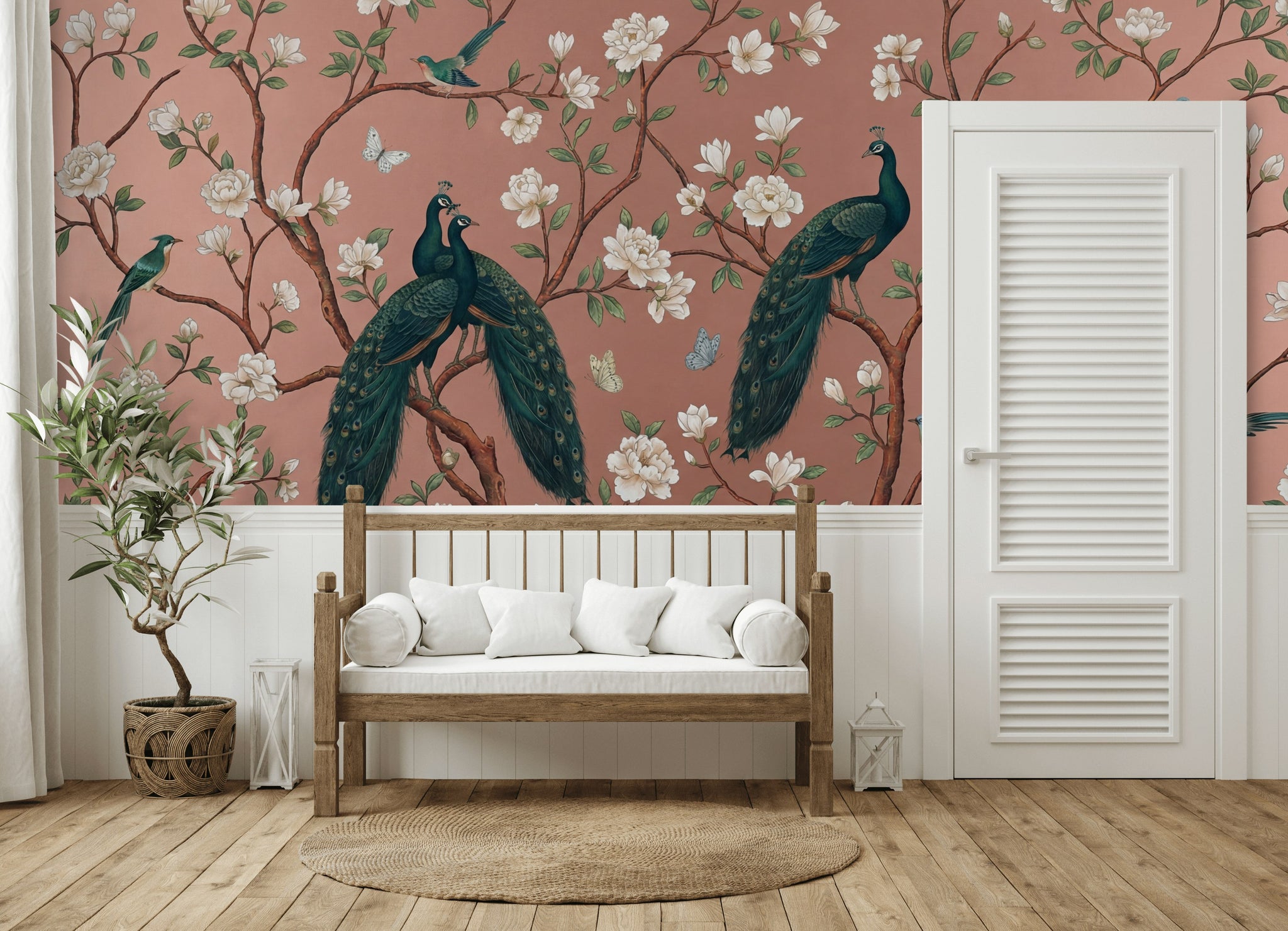 Elegant Peacocks Wallpaper Floral Vintage Wall Art