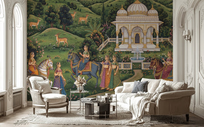 Traditional Landscape Wallpaper Green Vintage Wall Mural