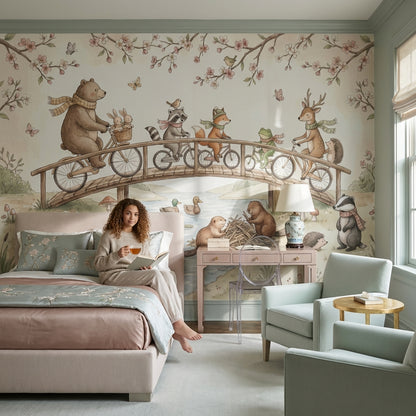 Whimsical Animals Wallpaper Pastel Nature Wall Mural
