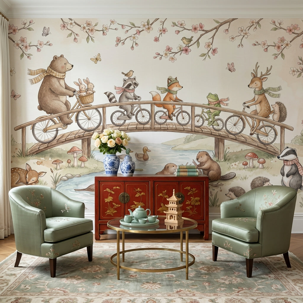 Whimsical Animals Wallpaper Pastel Nature Wall Mural