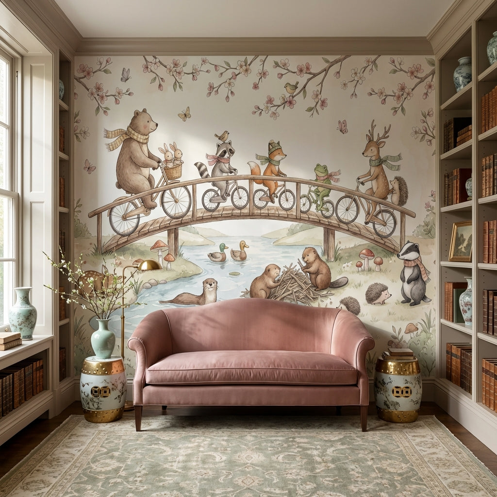 Whimsical Animals Wallpaper Pastel Nature Wall Mural