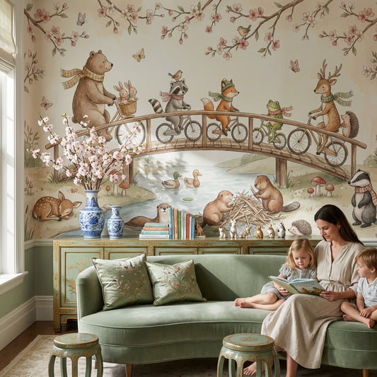 Whimsical Animals Wallpaper Pastel Nature Wall Mural