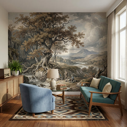 Cloudy Sky Wallpaper Vintage Landscape Wall Mural