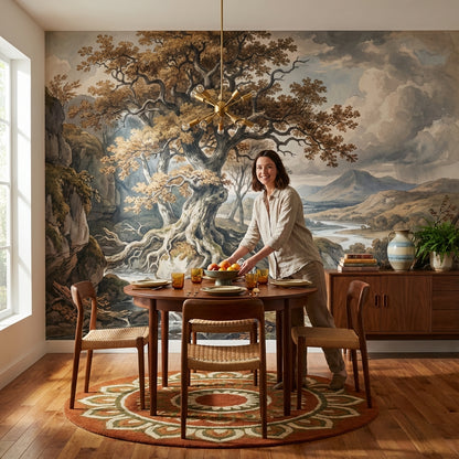 Cloudy Sky Wallpaper Vintage Landscape Wall Mural