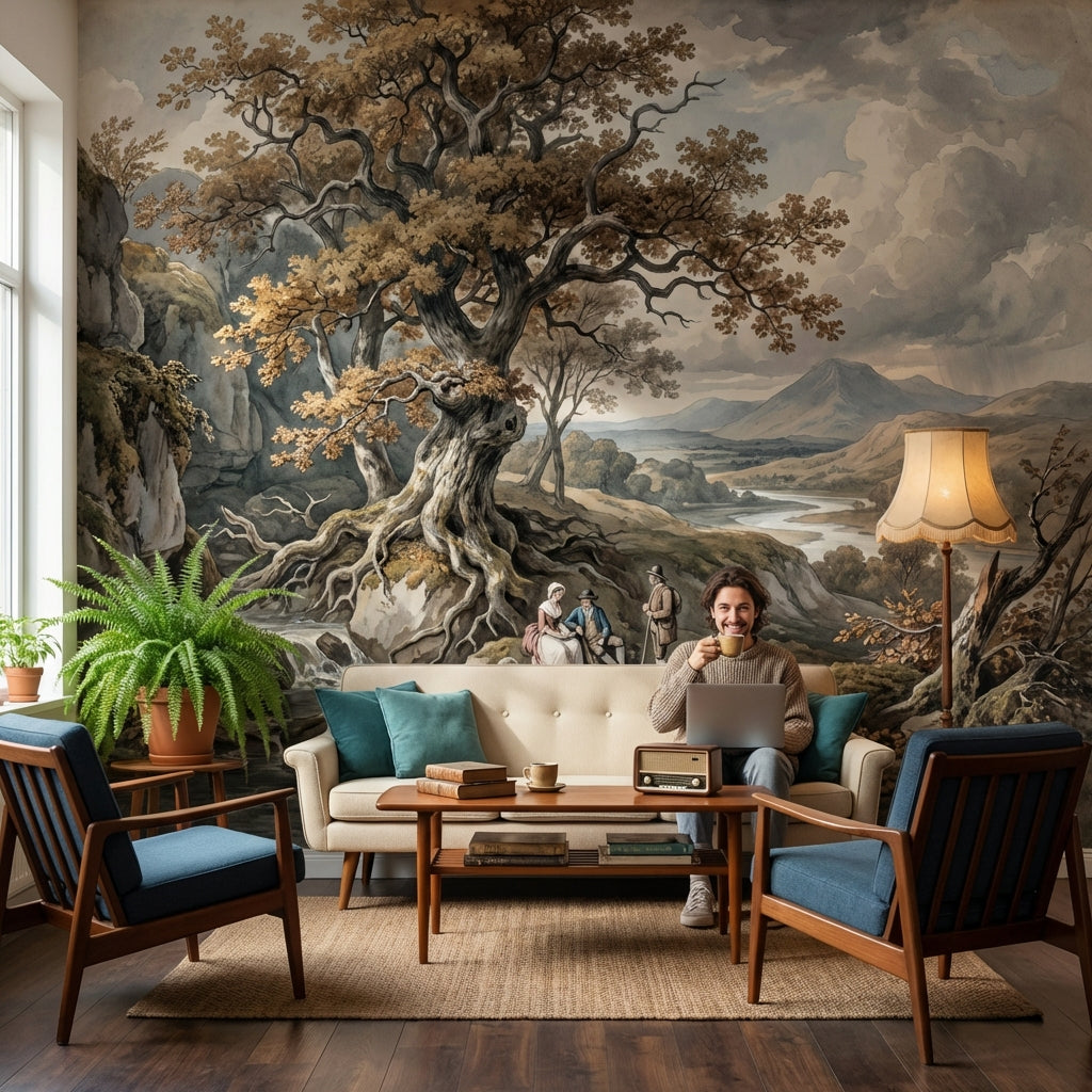 Cloudy Sky Wallpaper Vintage Landscape Wall Mural