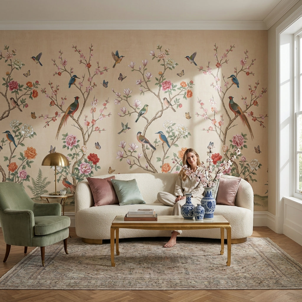 Chinoiserie Floral Wallpaper Birds Nature Wall Mural