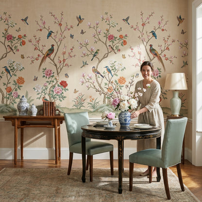 Chinoiserie Floral Wallpaper Birds Nature Wall Mural