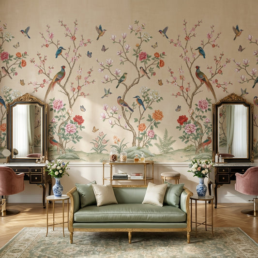 Chinoiserie Floral Wallpaper Birds Nature Wall Mural