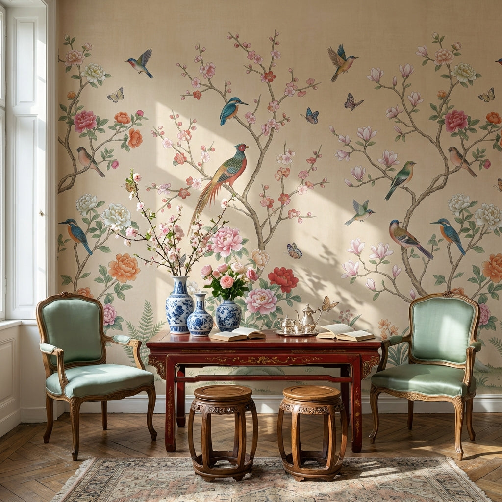 Chinoiserie Floral Wallpaper Birds Nature Wall Mural