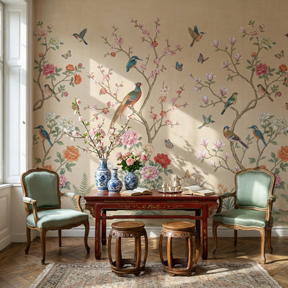 Chinoiserie Floral Wallpaper Birds Nature Wall Mural