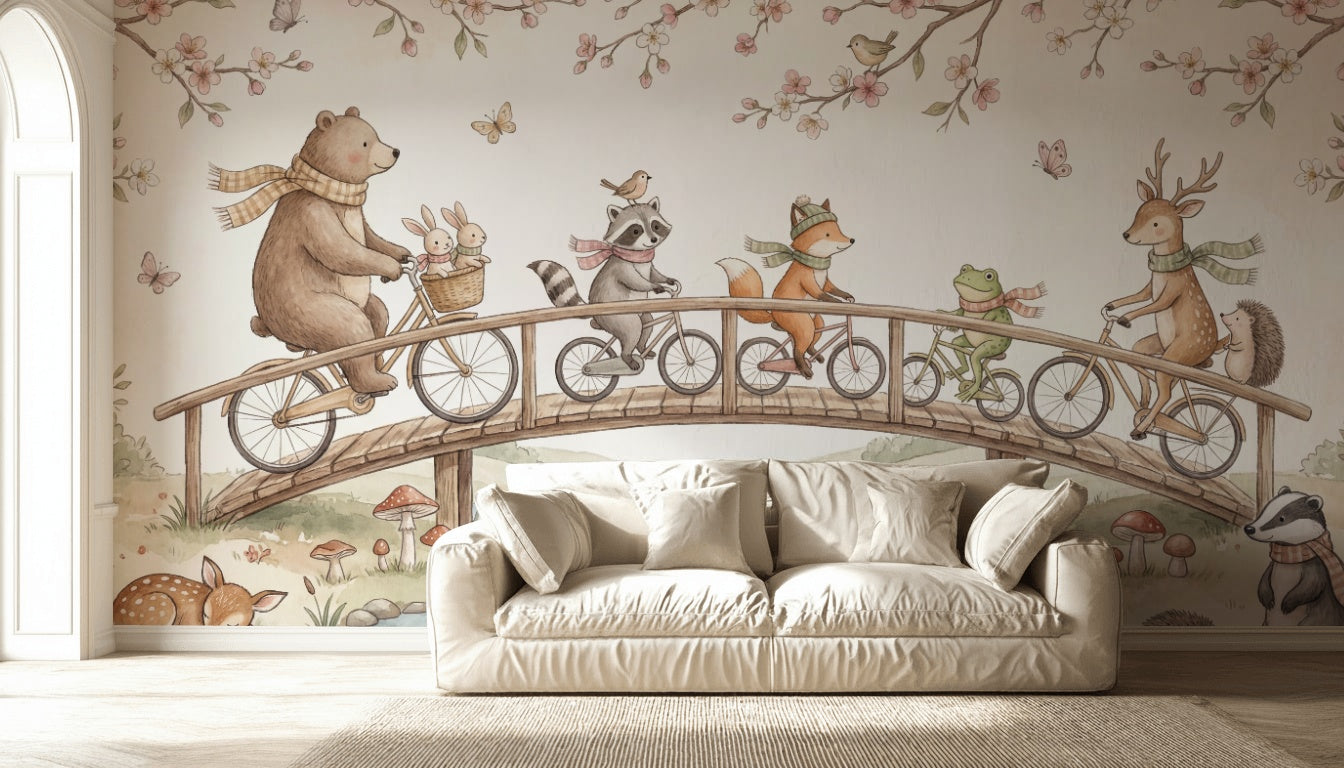 Whimsical Animals Wallpaper Pastel Nature Wall Mural