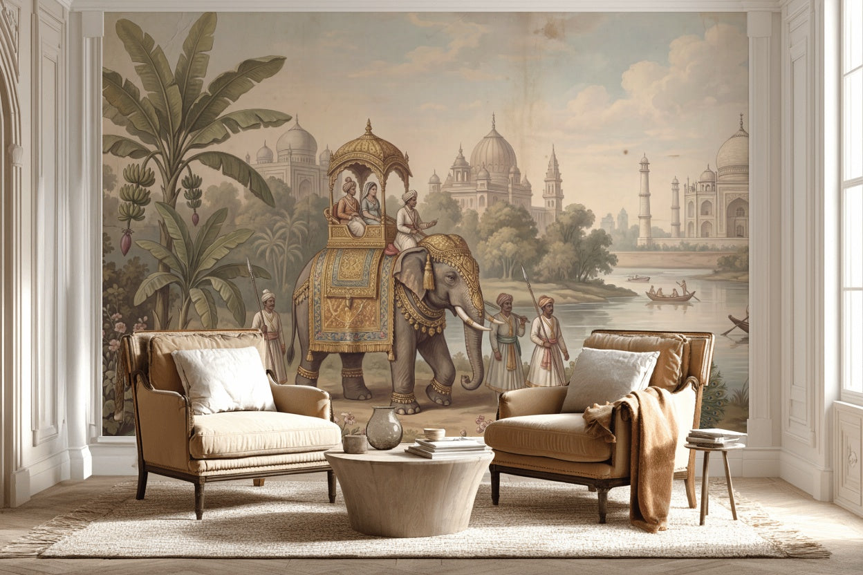 Indian Wallpaper Elephant Taj Mahal Wall Mural