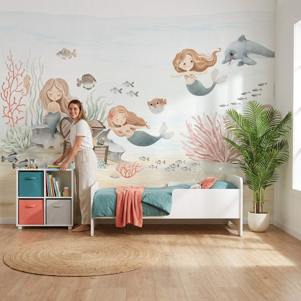 Mermaids Wallpaper Underwater Treasure Wall Mural