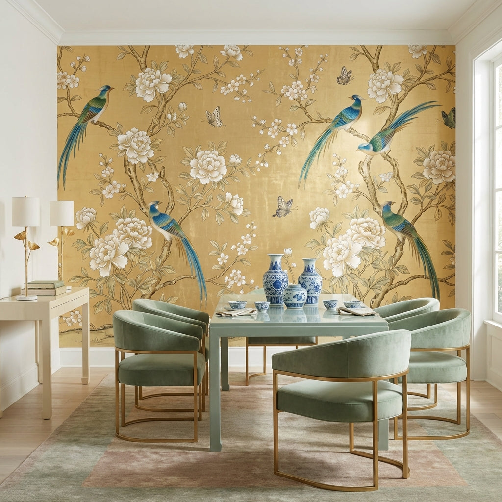 Floral Wallpaper Birds Vintage Wall Mural