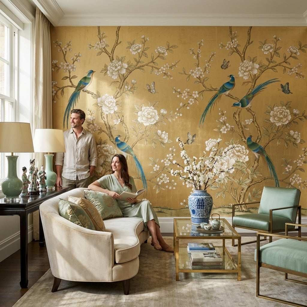 Floral Wallpaper Birds Vintage Wall Mural