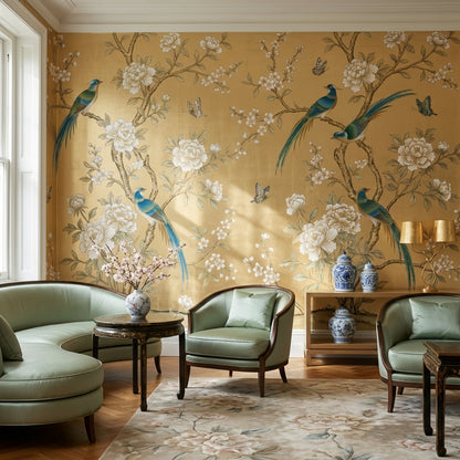 Floral Wallpaper Birds Vintage Wall Mural