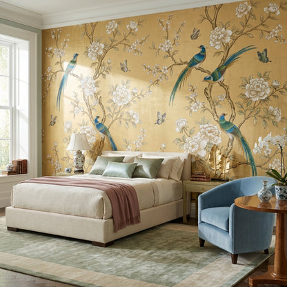 Floral Wallpaper Birds Vintage Wall Mural