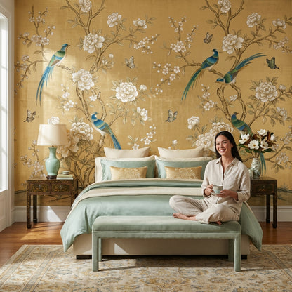 Floral Wallpaper Birds Vintage Wall Mural