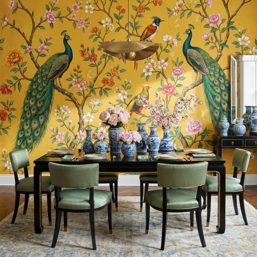 Peacocks Wallpaper Floral Birds Wall Mural