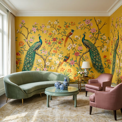 Peacocks Wallpaper Floral Birds Wall Mural