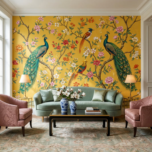 Peacocks Wallpaper Floral Birds Wall Mural