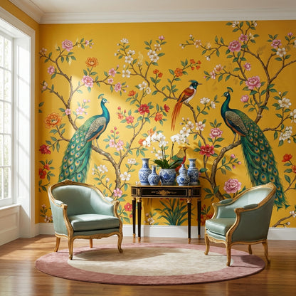 Peacocks Wallpaper Floral Birds Wall Mural