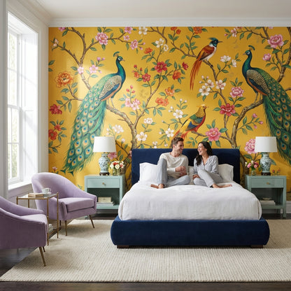 Peacocks Wallpaper Floral Birds Wall Mural