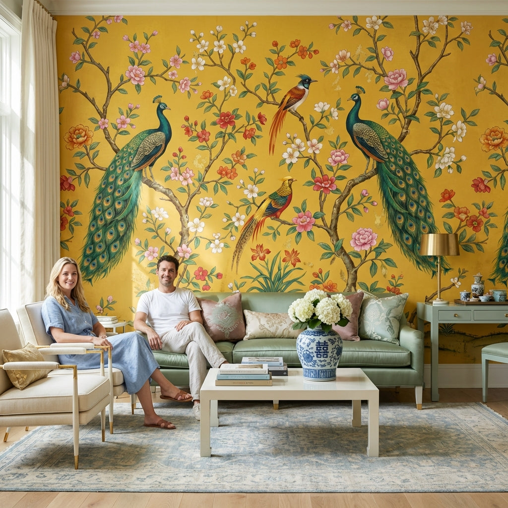 Peacocks Wallpaper Floral Birds Wall Mural