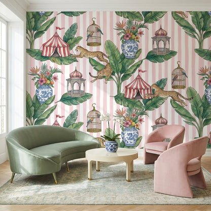 Leopards Wallpaper Circus Tents Birdcages Wall Mural