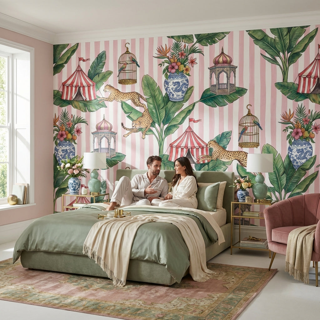 Leopards Wallpaper Circus Tents Birdcages Wall Mural