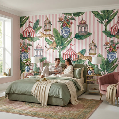 Leopards Wallpaper Circus Tents Birdcages Wall Mural