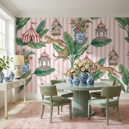 Leopards Wallpaper Circus Tents Birdcages Wall Mural