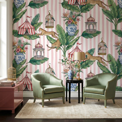 Leopards Wallpaper Circus Tents Birdcages Wall Mural